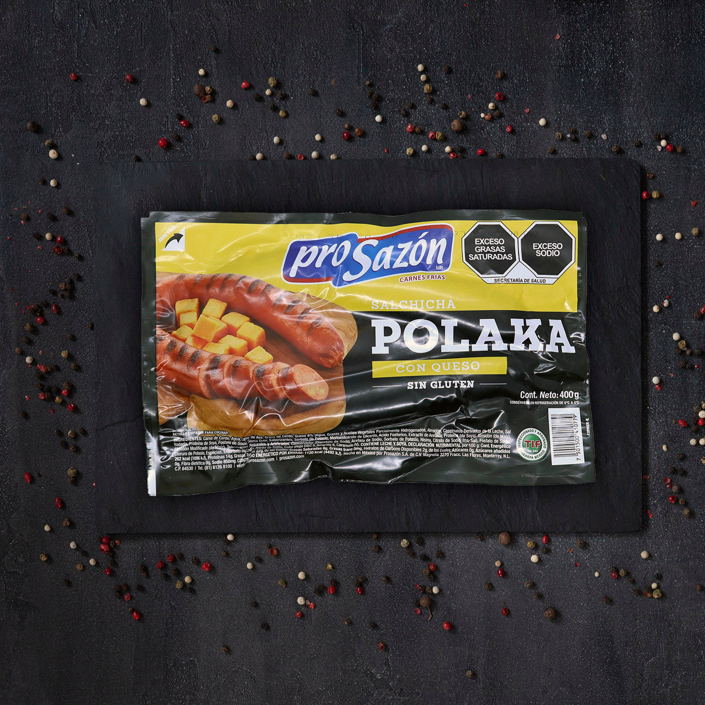 SALCHICHA POLAKA CON QUESO Y CHILE 400 GRS.