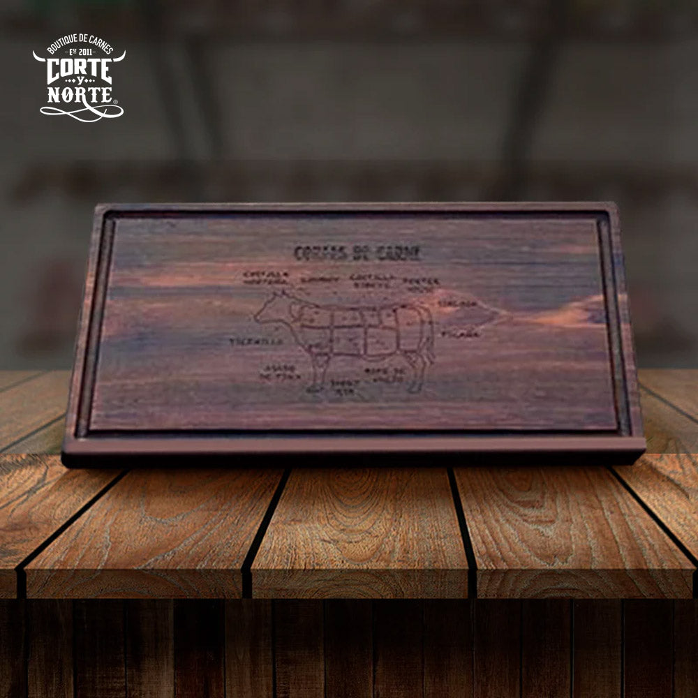 TABLA DE MADERA GRANDE CON MANGO Y GRABADA 53X28 CM